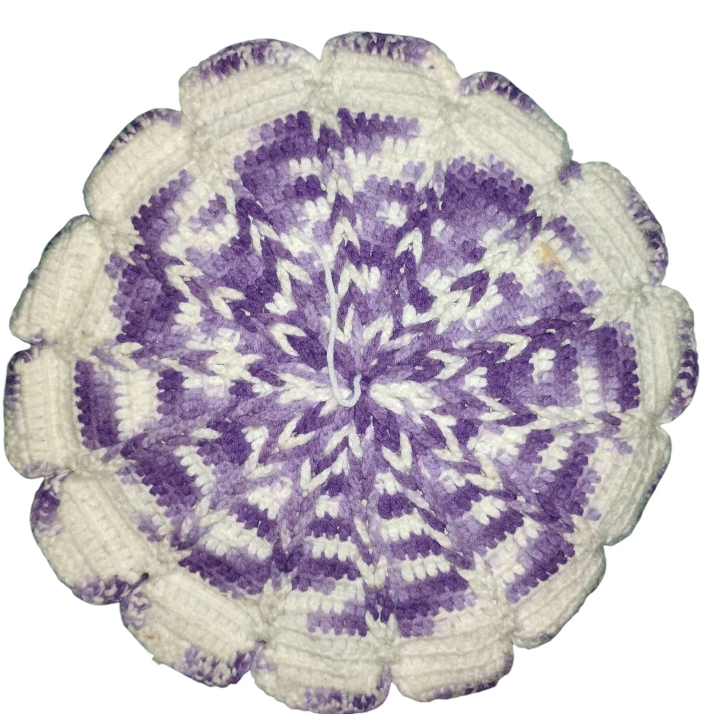 Handmade Purple and White Crochet Pillow
